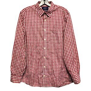 CHARLES TYRWHITT Shirt WEEKEND Mens Medium Red White Gingham Plaid Slim Fit